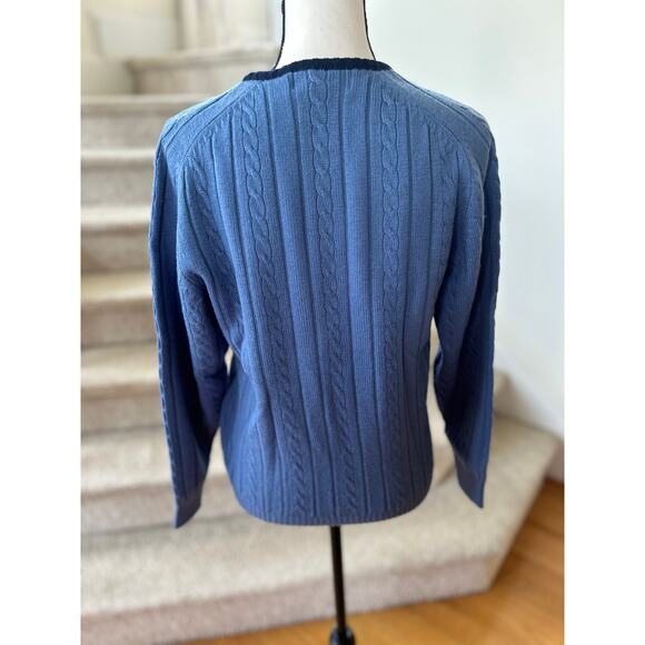 Vintage Evan Picone Navy & Sky Blue Cableknit Wool Sweater - Picture 3 of 5